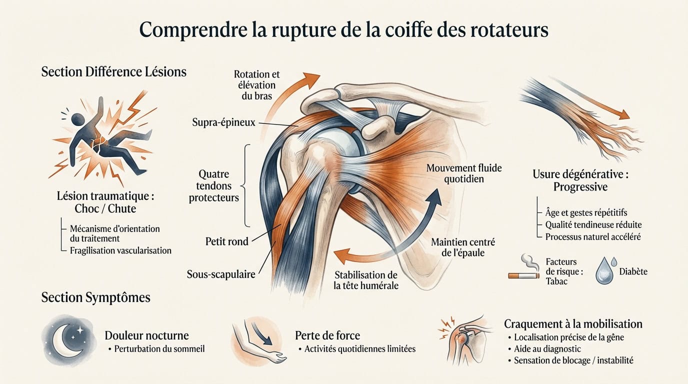 Schéma anatomique des tendons de la coiffe des rotateurs de l'épaule Dr Falcone Paris