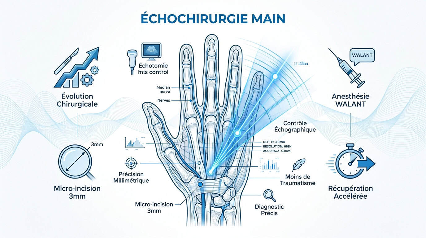 Échochirurgie de la main avec guidage échographique par le Dr Falcone à Paris