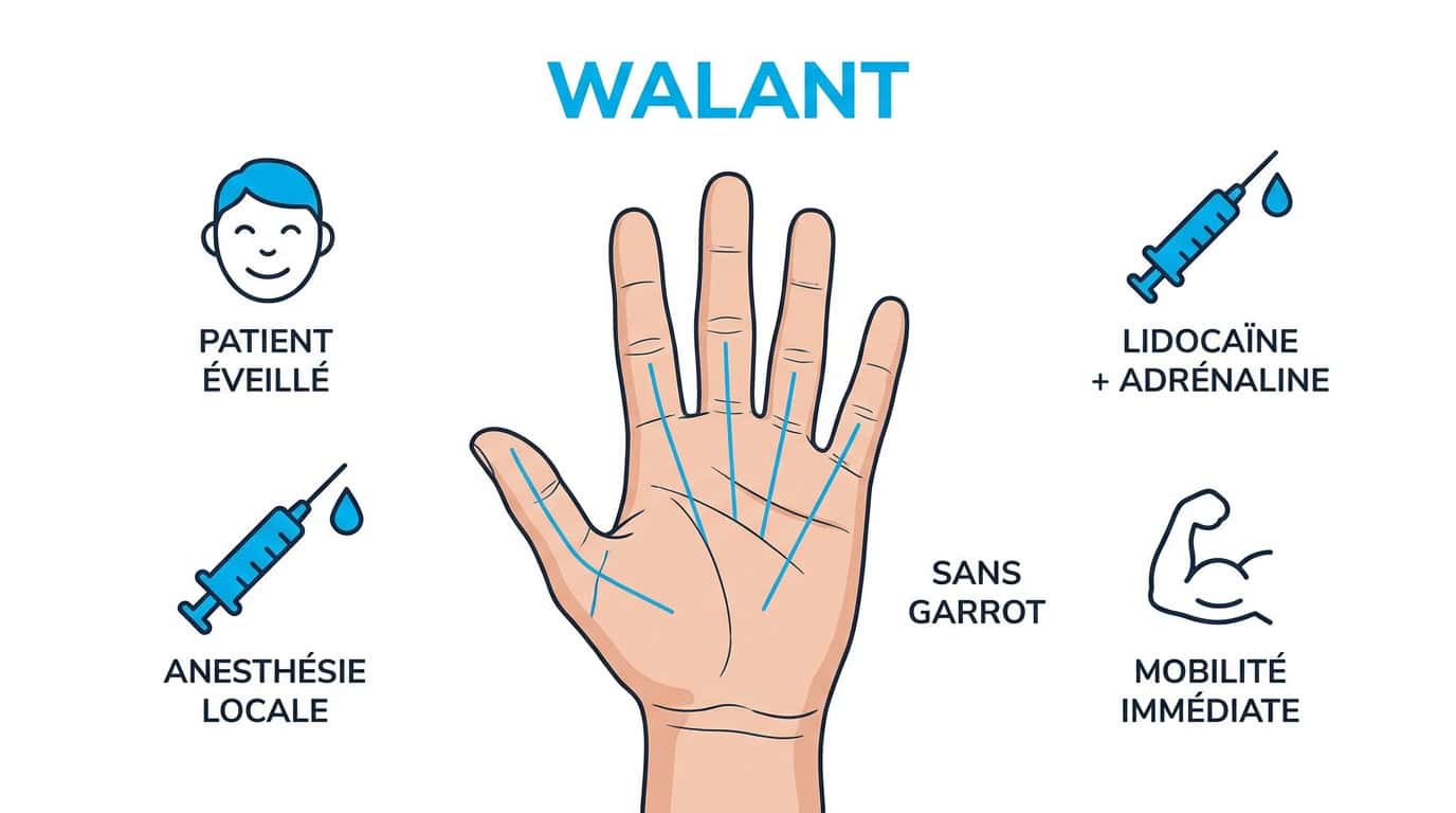 Chirurgien pratiquant la technique WALANT sur une main de patient